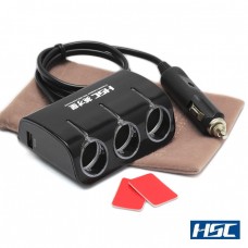 HSC 2 Core 2 USB 3 Socket Adapter - Разветвитель прикуривателя на 3 гнезда с подсветкой + 2 USB, черный