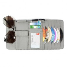 Органайзер - мульти карман на козырек автомобиля (+ для CD-дисков), натуральная кожа, серый